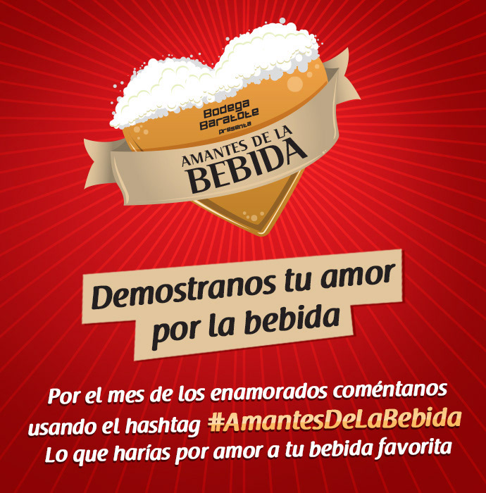 Gráfica de lanzamiento de la campaña "Amantes de la Bebida" para la bodega Baratote, con un corazón de cerveza.
